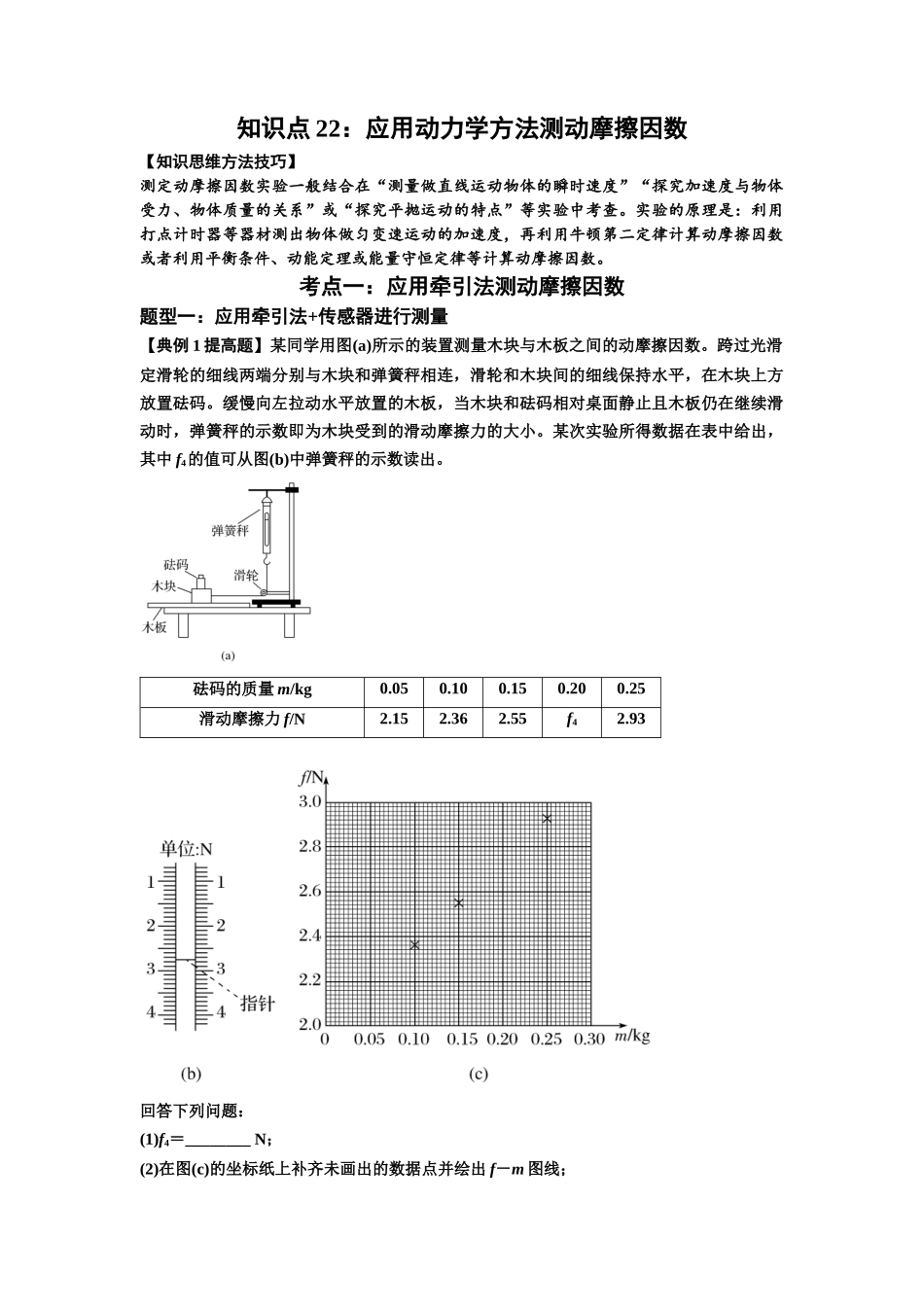 知识点22：应用动力学方法测动摩擦因数（提高原卷版）.docx_第1页