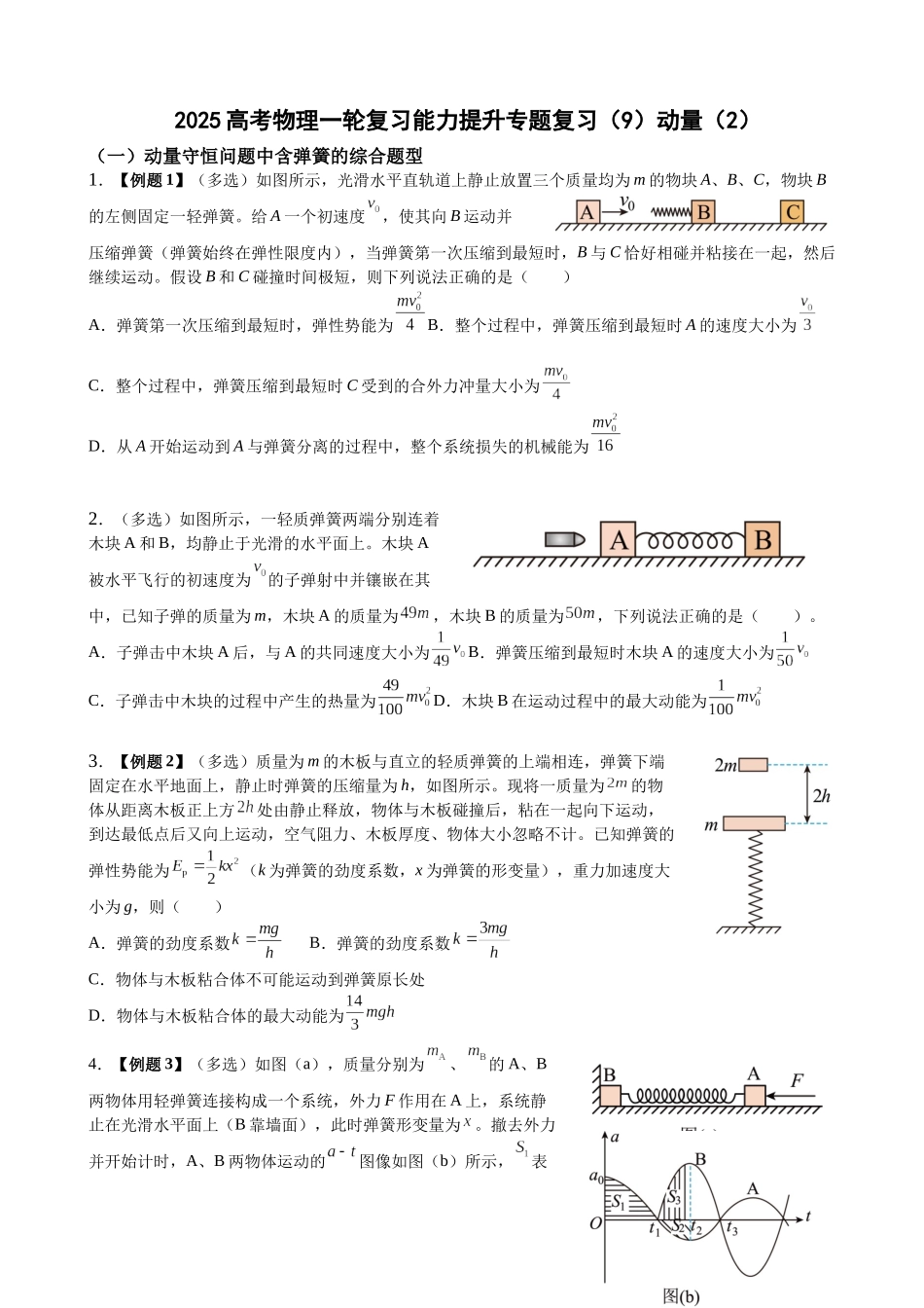 2025高考物理一轮复习能力提升专题复习(9)动量(2)(学生版).docx_第1页