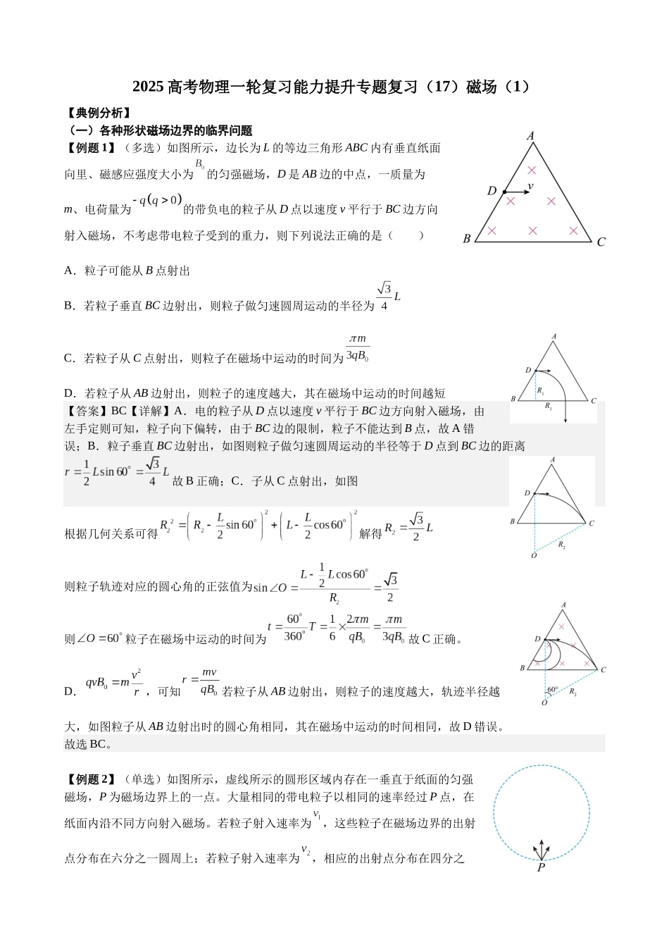 2025高考物理一轮复习能力提升专题复习(17)磁场(1)(教师版).docx_第1页