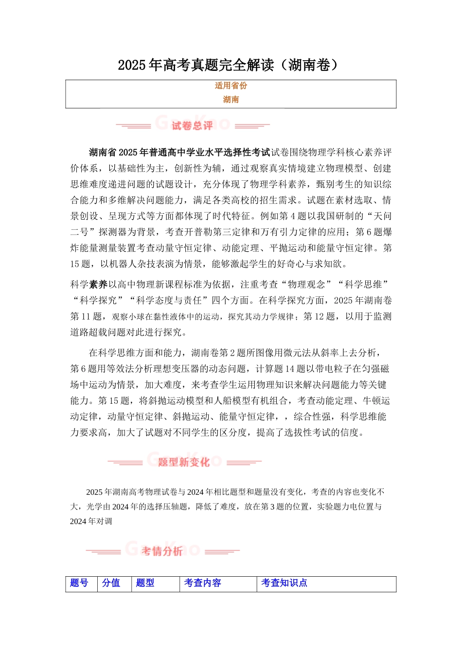 2025年高考物理真题完全解读（湖南卷）.docx_第1页
