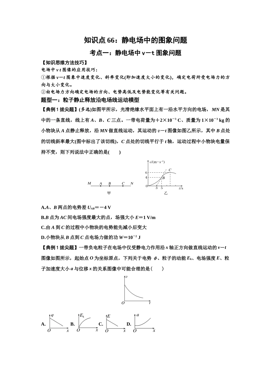 知识点66：静电场中的图象问题（拔尖学生版）.docx_第1页