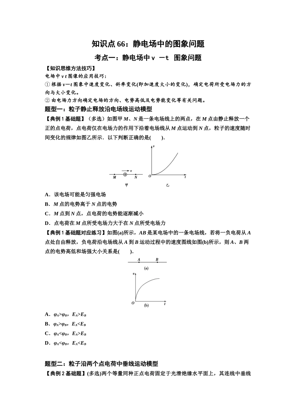 知识点66：静电场中的图象问题（原卷版）.docx_第1页