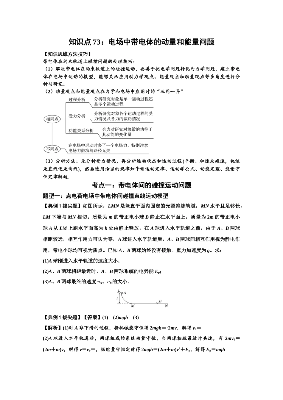 知识点73：电场中带电体的动量和能量问题（拔尖教师版）.docx_第1页
