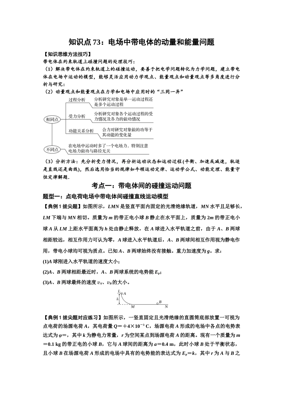 知识点73:电场中带电体的动量和能量问题(拔尖学生版).docx_第1页