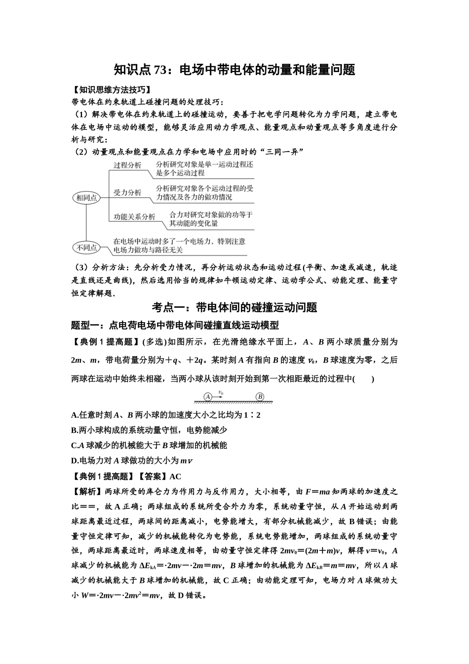 知识点73：电场中带电体的动量和能量问题（提高解析版）.docx_第1页