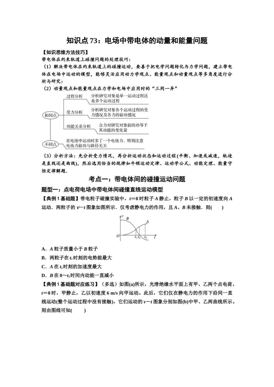 知识点73:电场中带电体的动量和能量问题(原卷版).docx_第1页