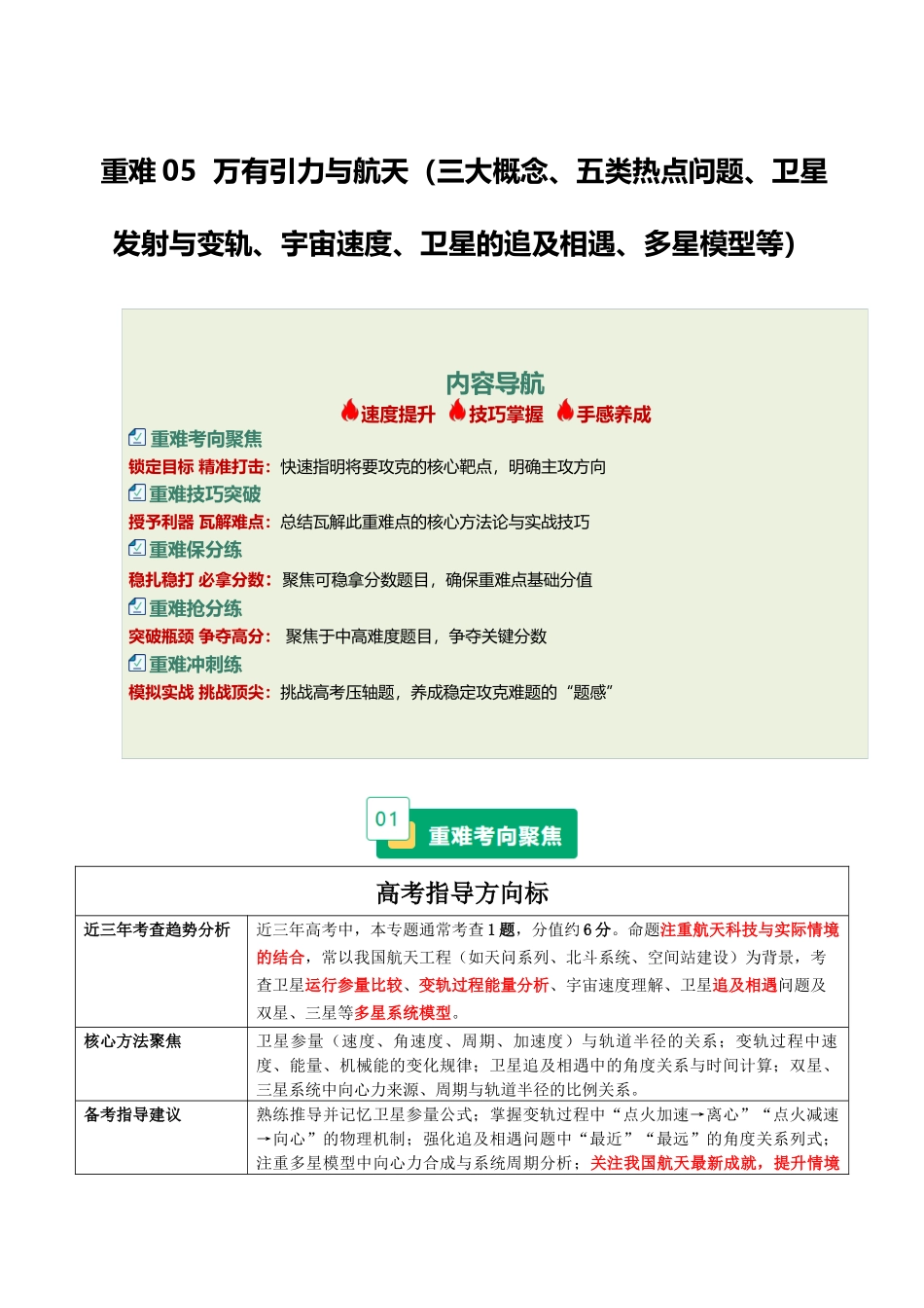 重难05 万有引力与航天（三大概念、五类热点问题、卫星发射与变轨、宇宙速度、卫星的追及相遇、多星模型等）（重难专练）（全国通用）（学生版）.docx_第1页
