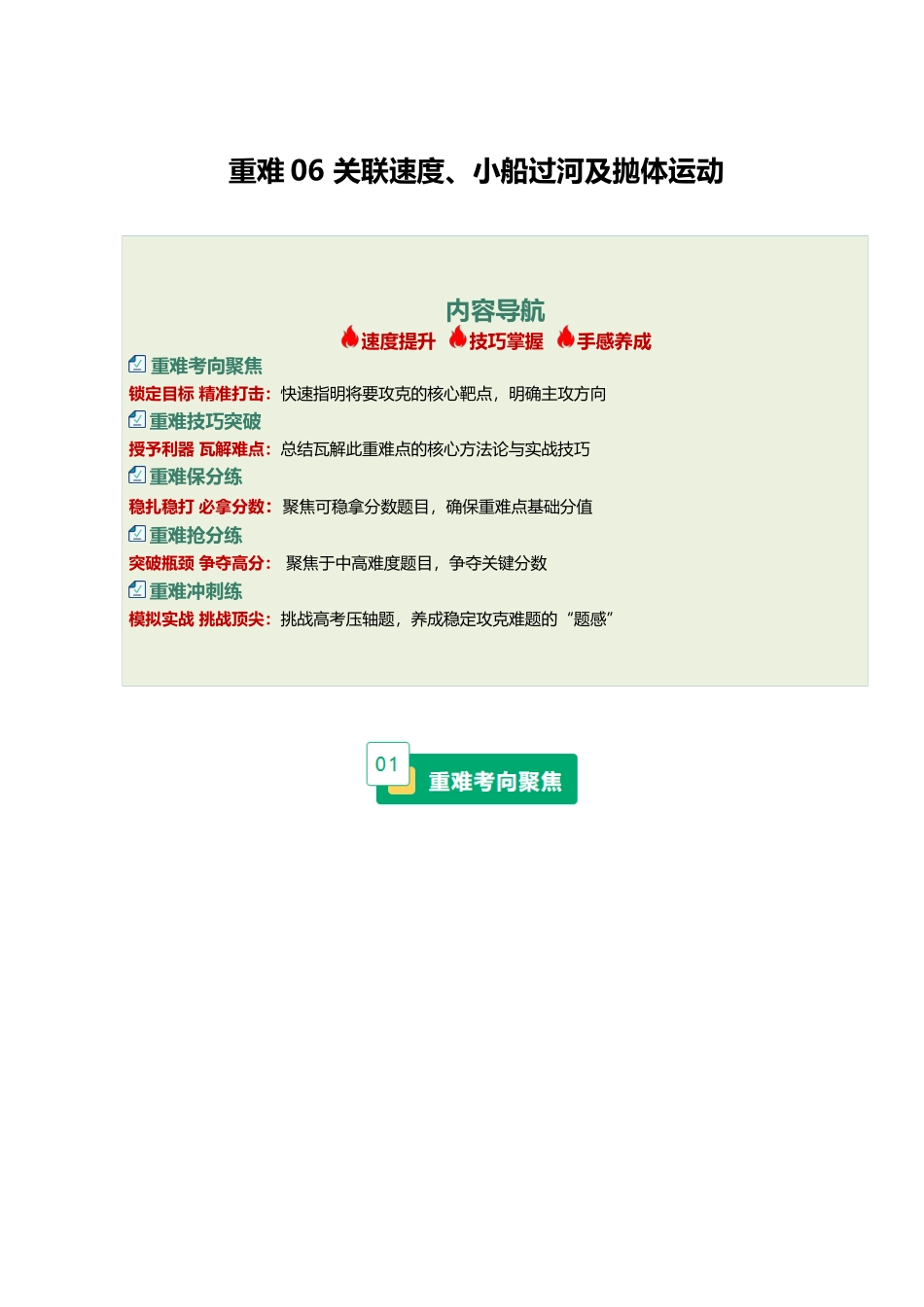 重难06 关联速度、小船过河及抛体运动（重难专练）（黑吉辽蒙专用）（教师版）.docx_第1页