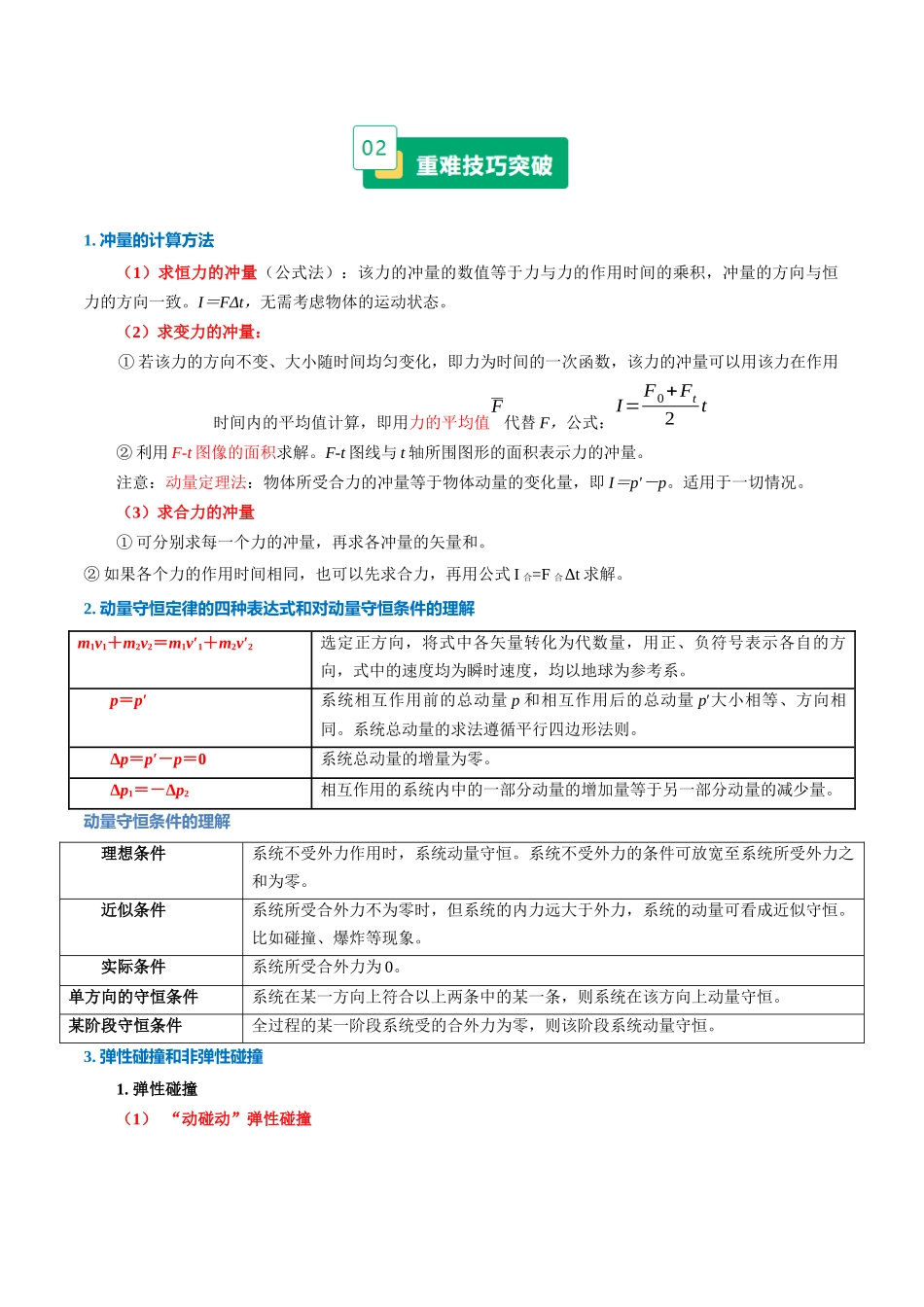 重难07 动量（冲量的求解、动量定理、动量守恒、碰撞问题、流体类和微粒类模型）（重难专练）（全国通用）（学生版）.docx_第2页
