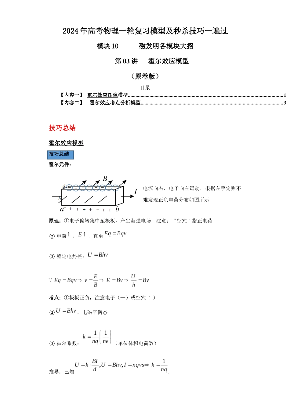 第03讲 霍尔效应模型(原卷版).docx_第1页