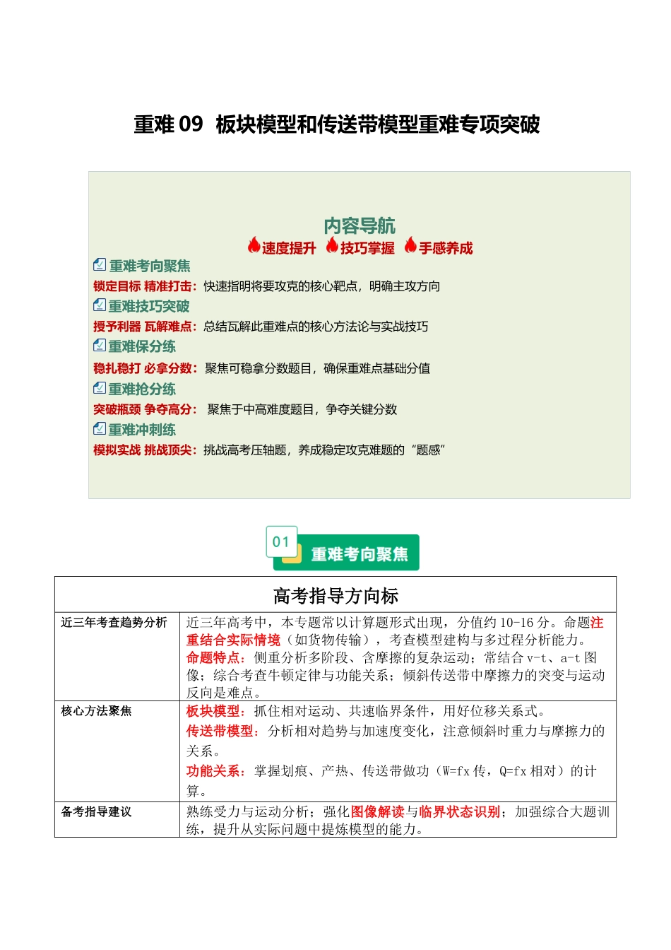 重难09 板块模型与传送带模型(重难专练)(全国通用)(学生版) .docx_第1页