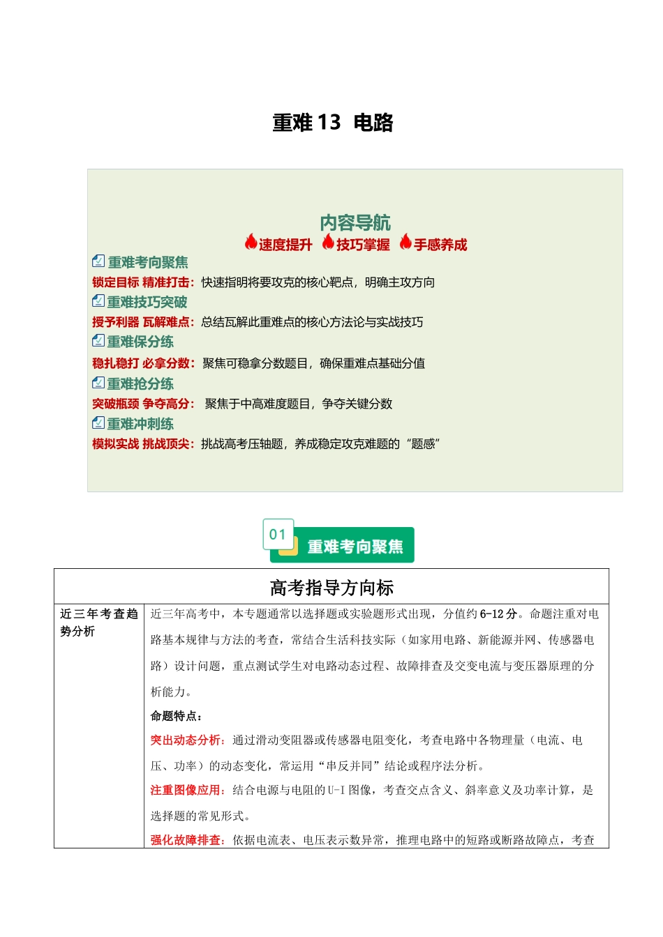 重难13 电路（电路的基础概念和规律、闭合回路欧姆定律、动态分析、故障分析、交变电流、远距离输电、变压器）（重难专练）（全国通用）（学生版） .docx_第1页