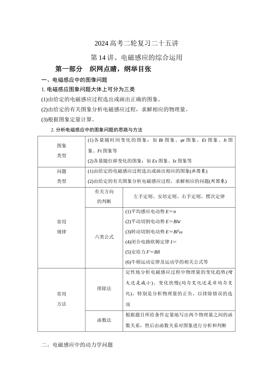 第14讲.电磁感应的综合运用（原卷版）.docx_第1页