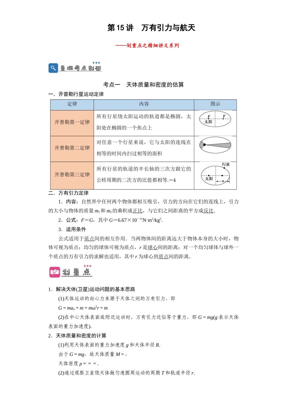 第15讲　万有引力与航天（解析版）.docx_第1页