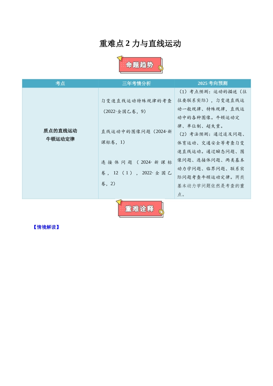 重难点02 力与直线运动(原卷版).docx_第1页