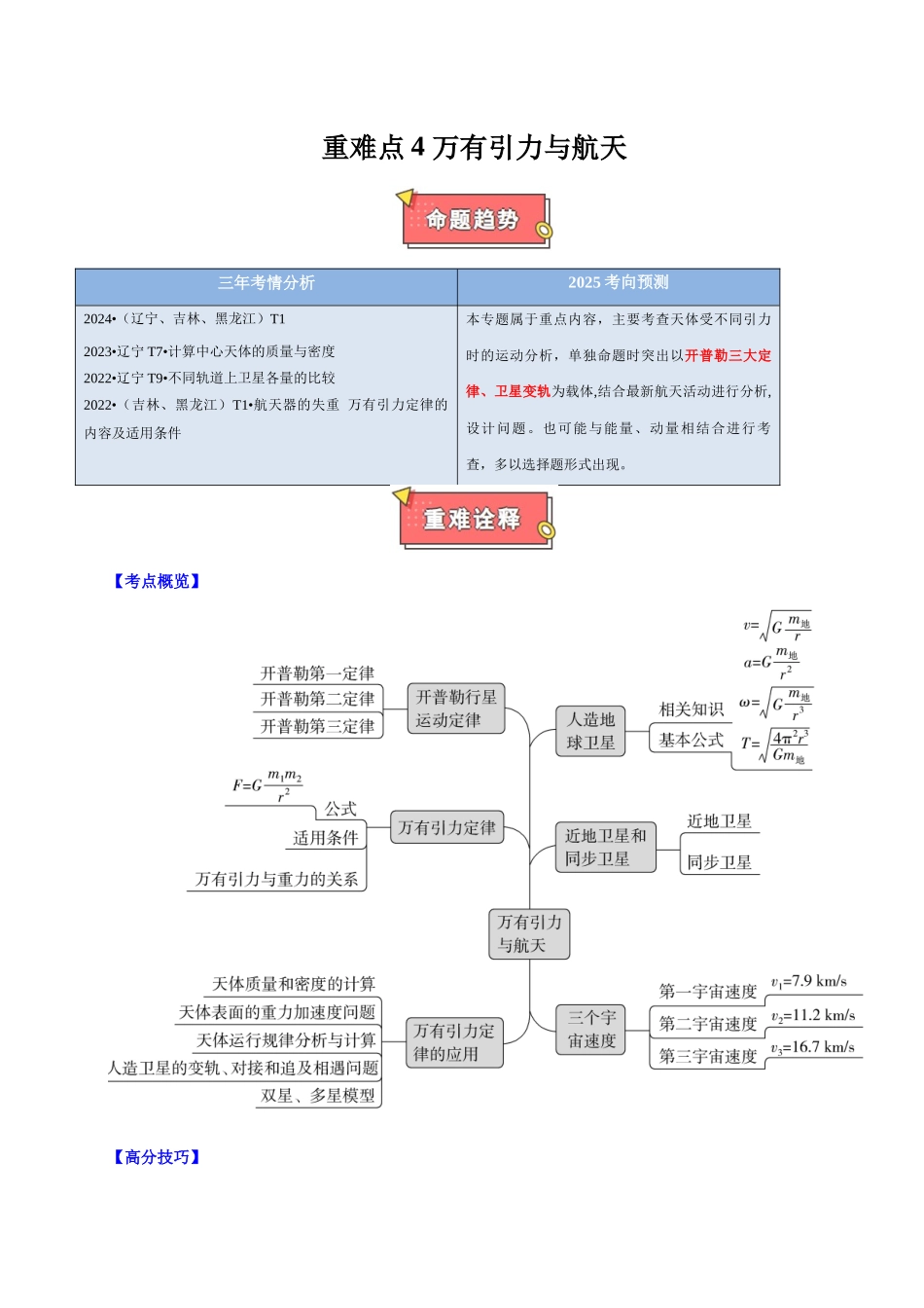 重难点04 万有引力与航天(原卷版).docx_第1页