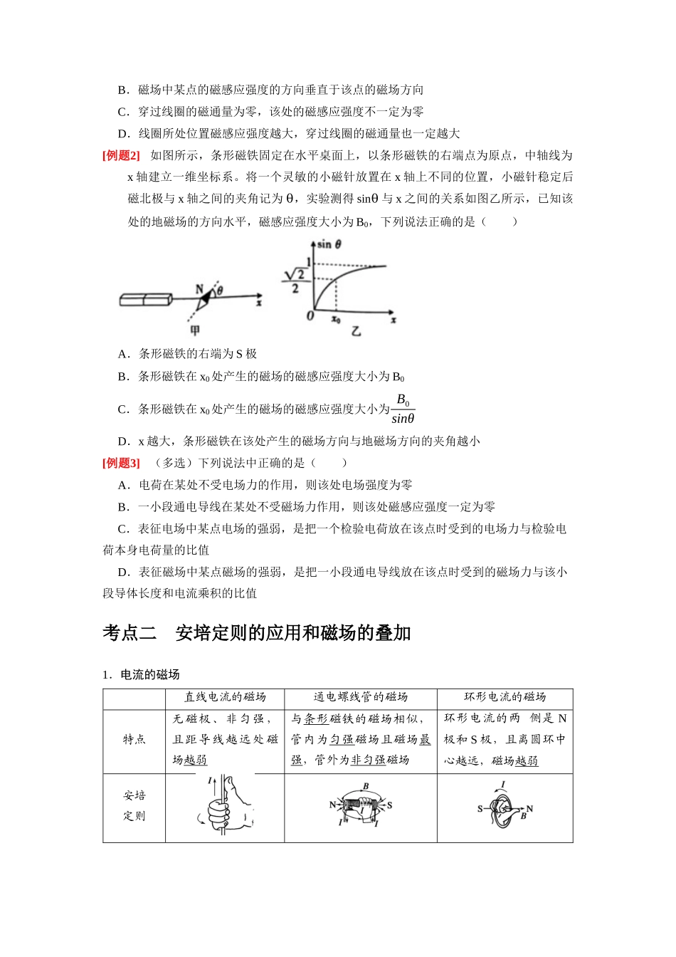 第21讲 磁场的描述 磁场对电流的作用(原卷版).docx_第2页