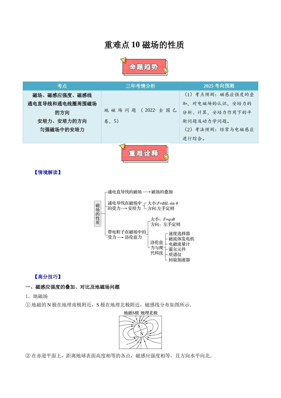 重难点10 磁场的性质（教师版）2025.docx_第1页