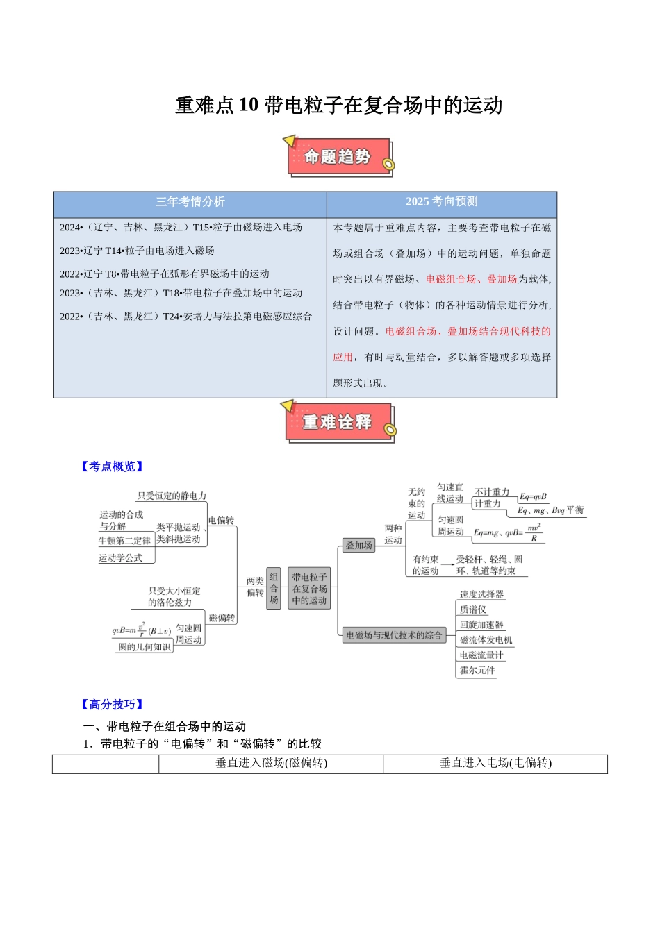 重难点10 带电粒子在复合场中的运动(原卷版).docx_第1页