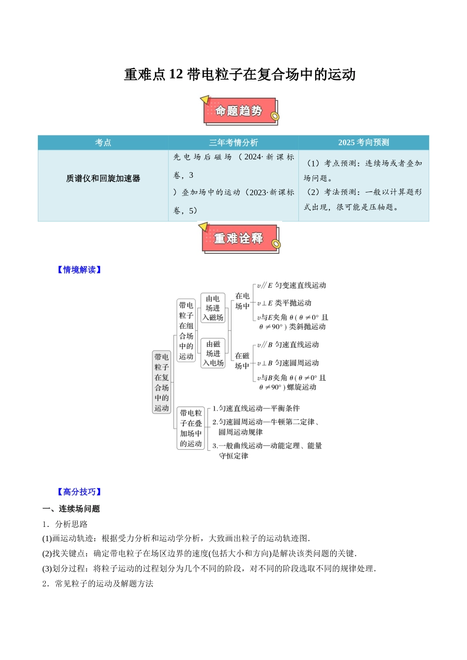 重难点12 带电粒子在复合场中的运动(原卷版).docx_第1页