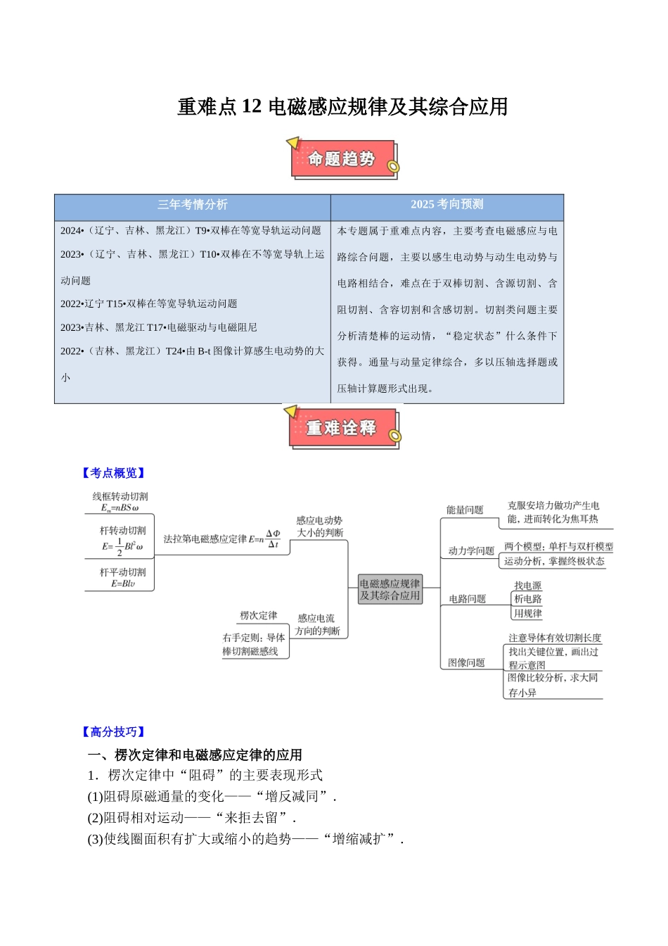 重难点12 电磁感应规律及其综合应用(解析版).docx_第1页