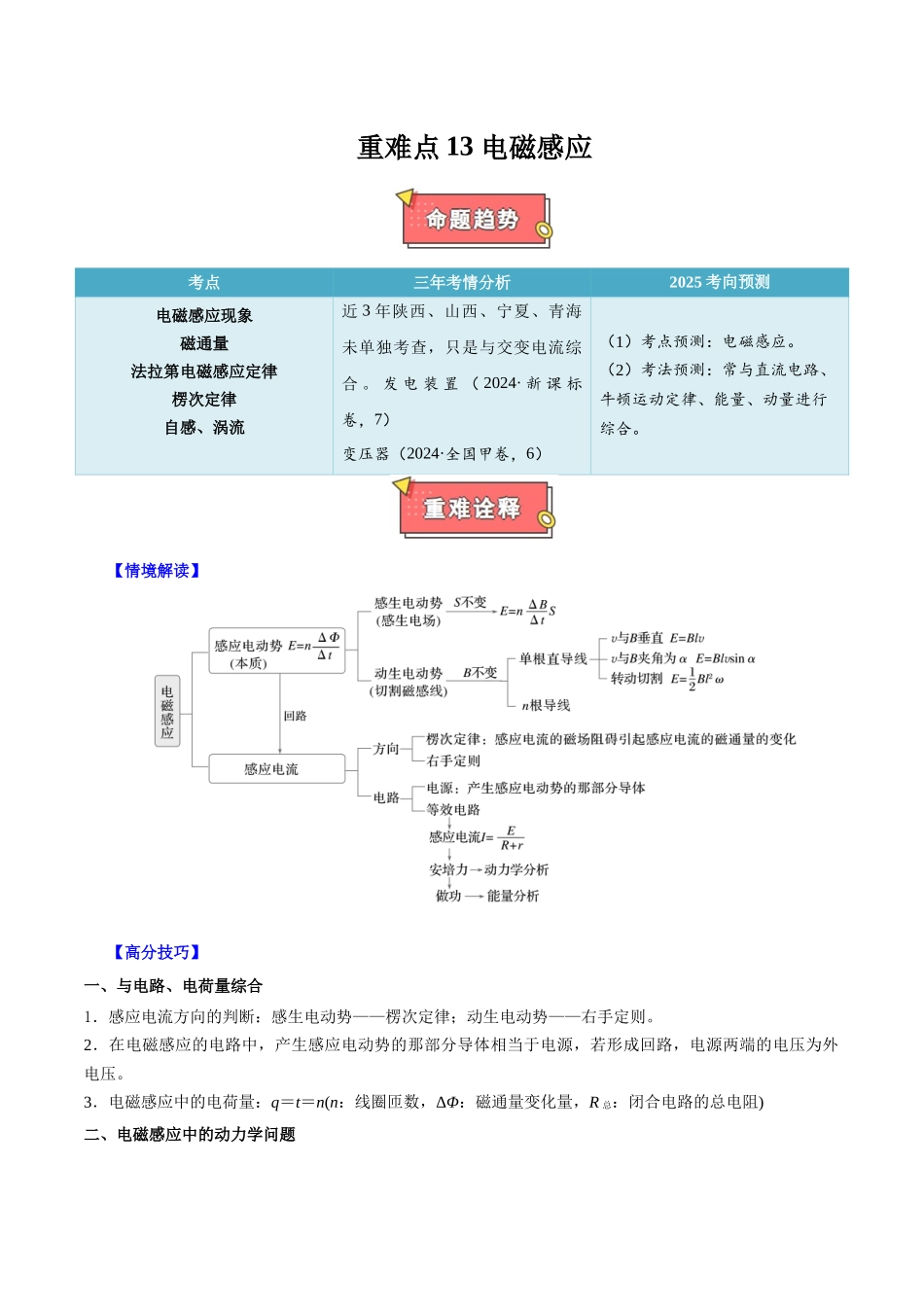 重难点13 电磁感应(原卷版).docx_第1页