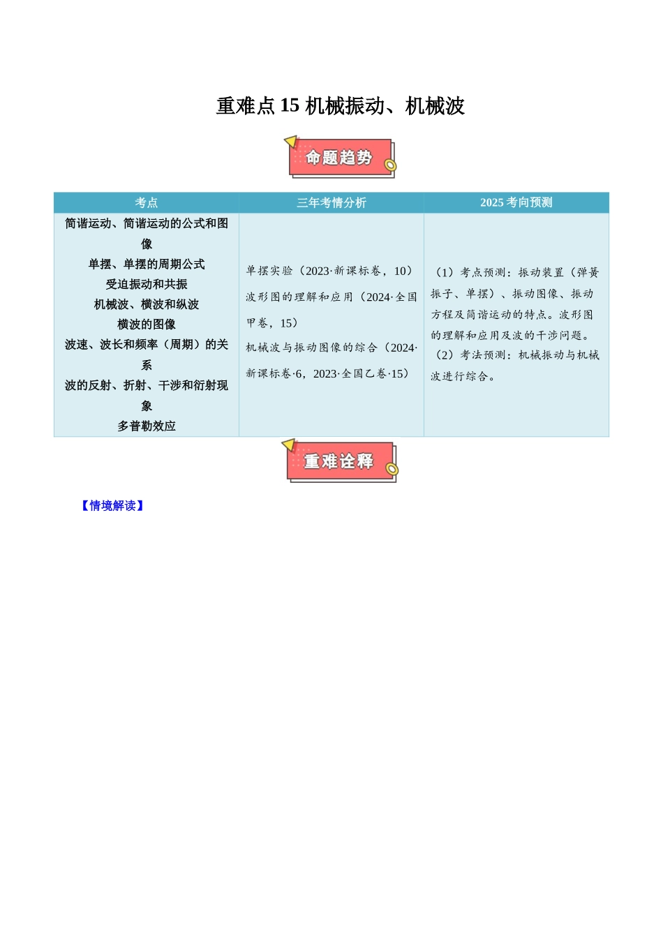 重难点15 机械振动、机械波(解析版).docx_第1页