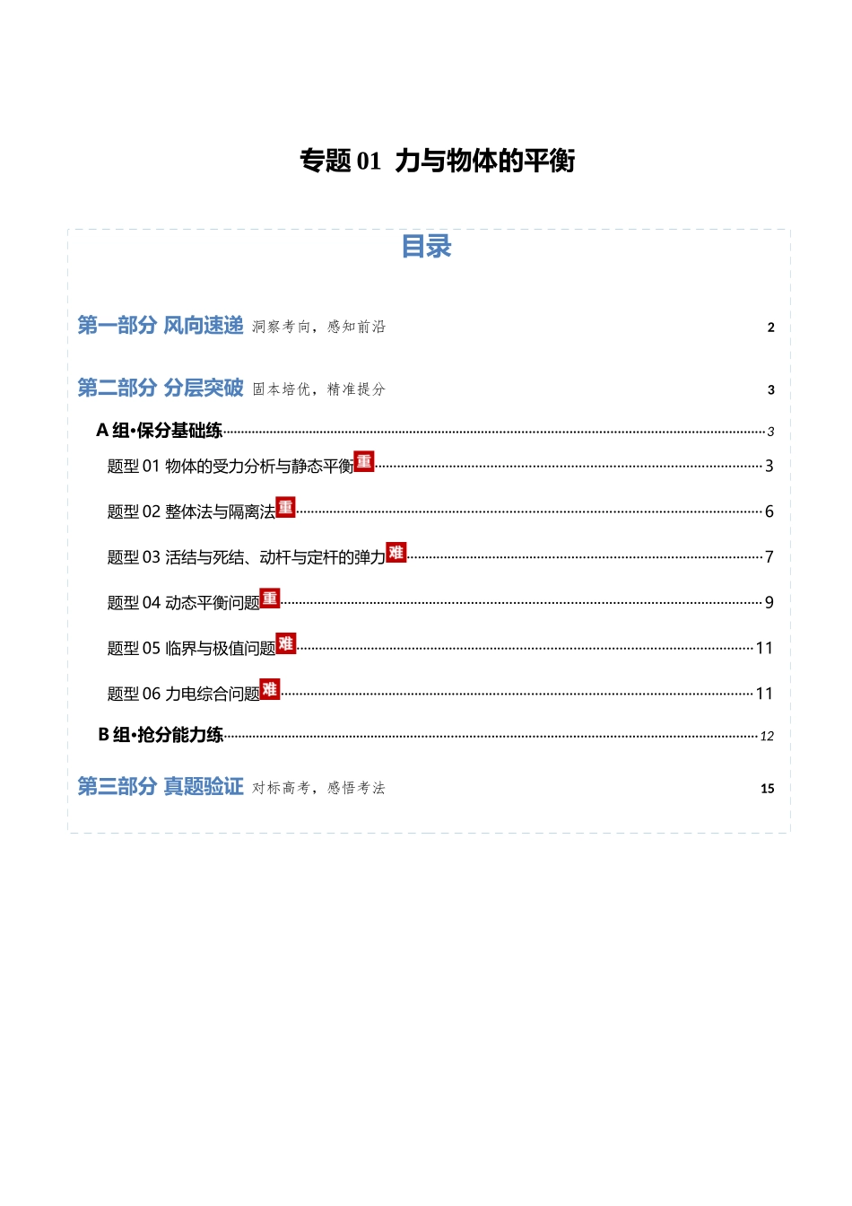 专题01 力与物体的平衡（专题专练）（全国通用）（学生版）.docx_第1页