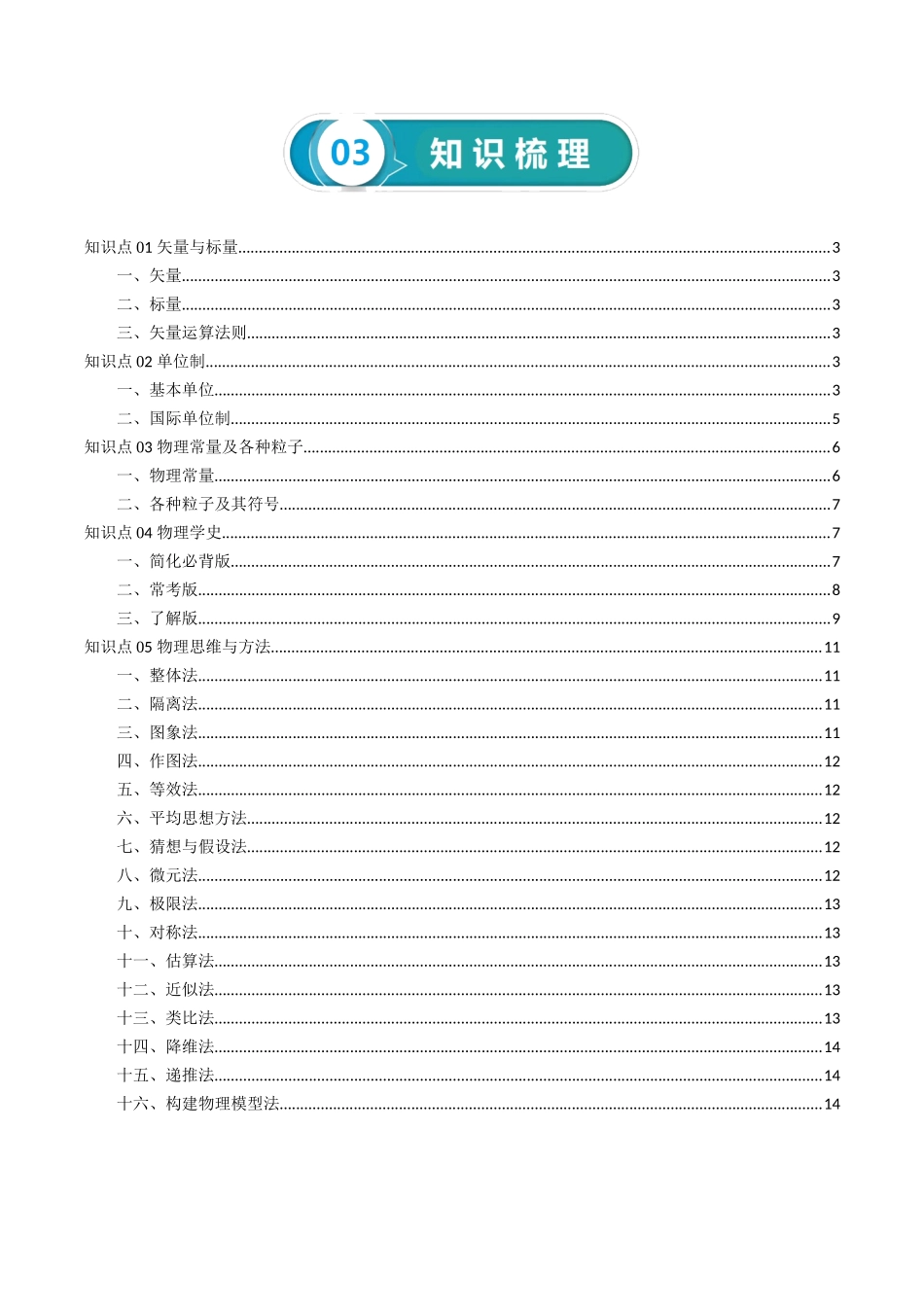 专题01 物理常识 科学史 物理思维与方法-2024年高考物理一轮复习知识清单(全国通用).docx_第2页