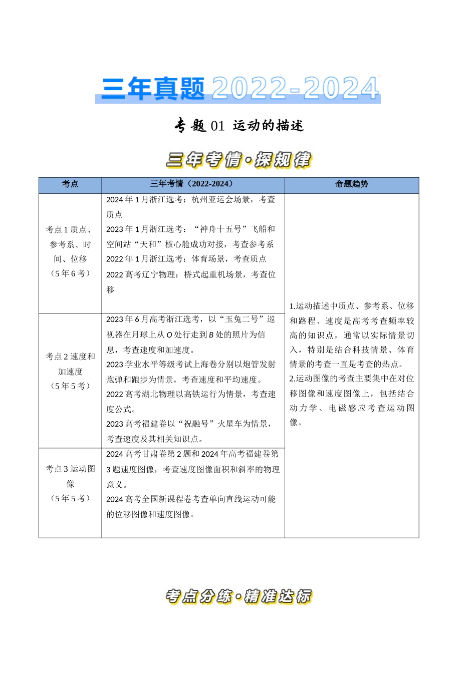 专题01 运动的描述（全国通用）（原卷版）.docx_第1页