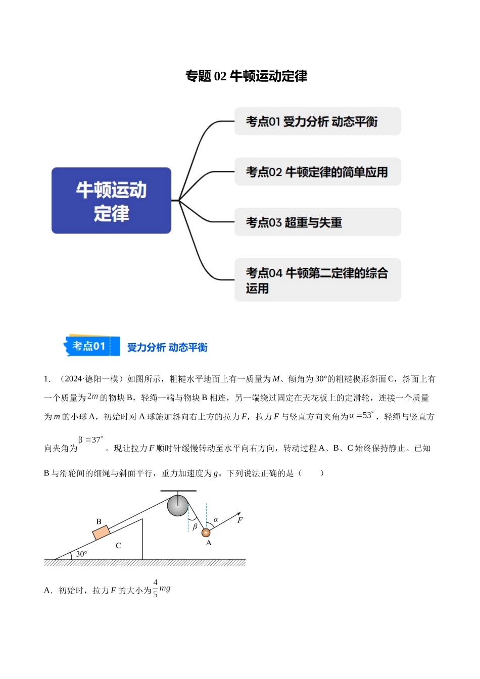 专题02 牛顿运动定律(教师版).docx_第1页