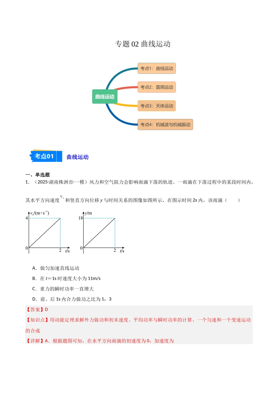 专题02 曲线运动(4大考点)(教师版).docx_第1页