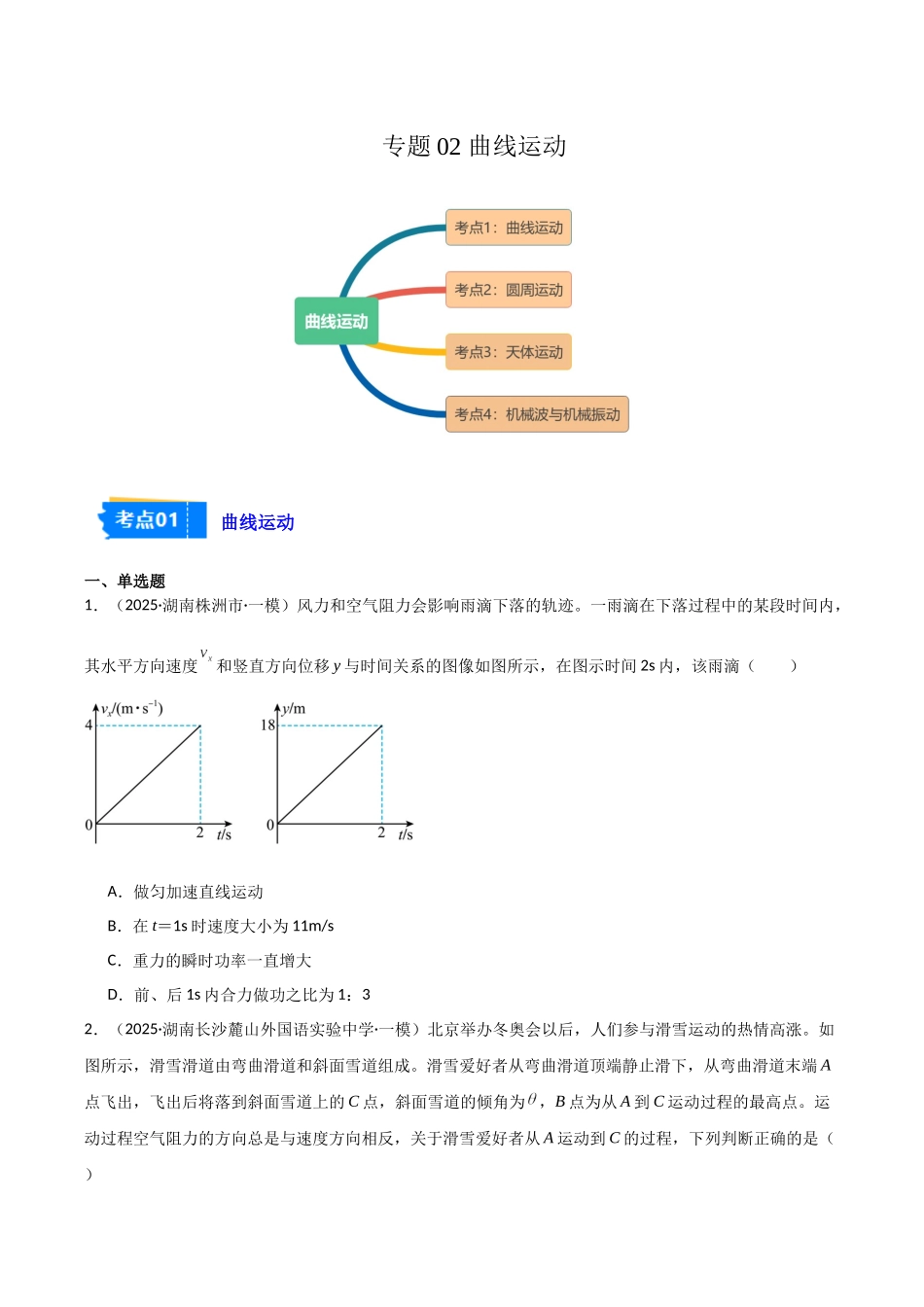专题02 曲线运动(4大考点)(学生版).docx_第1页