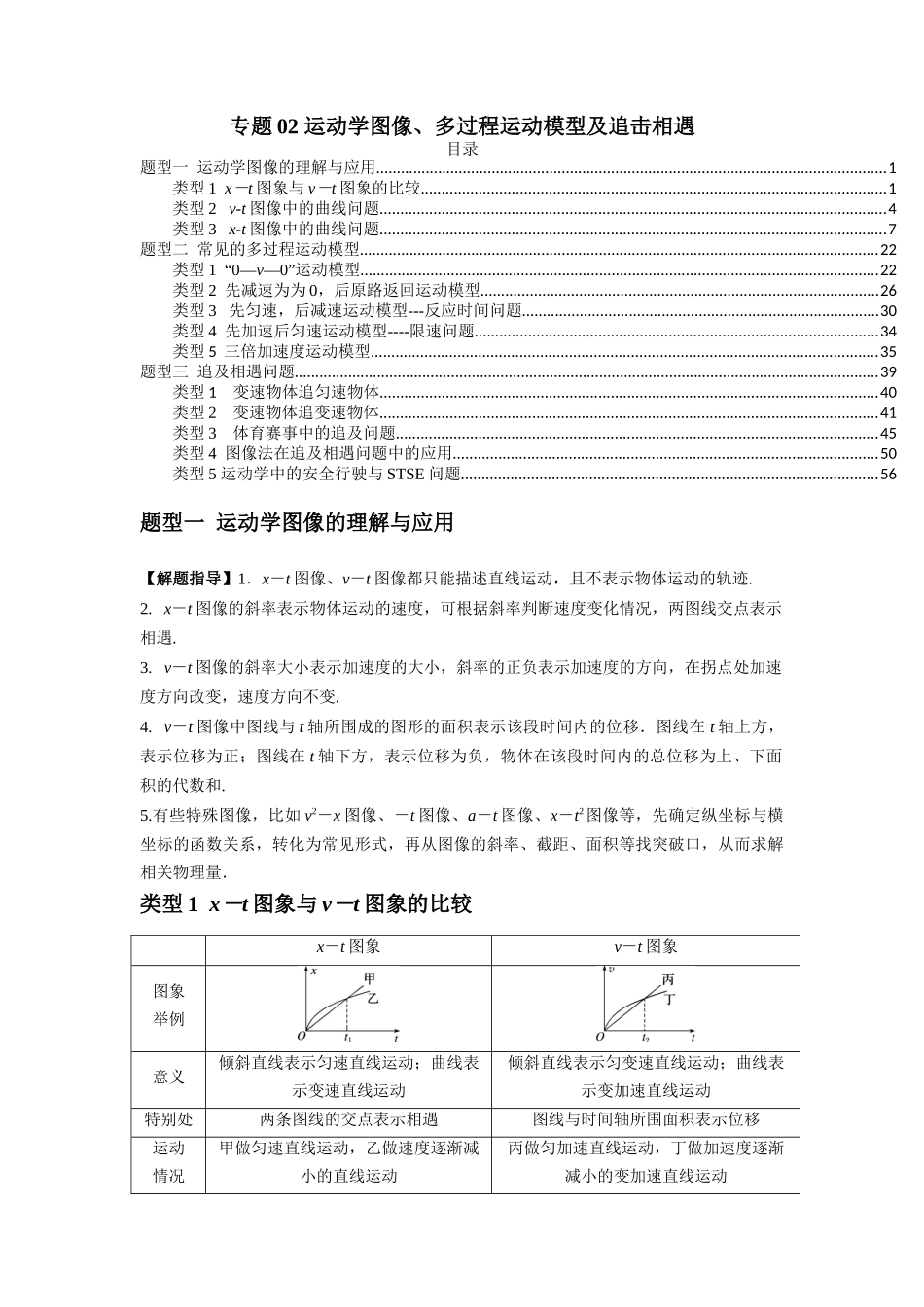 专题02 运动学图像、多过程运动模型及追击相遇(原卷版).docx_第1页