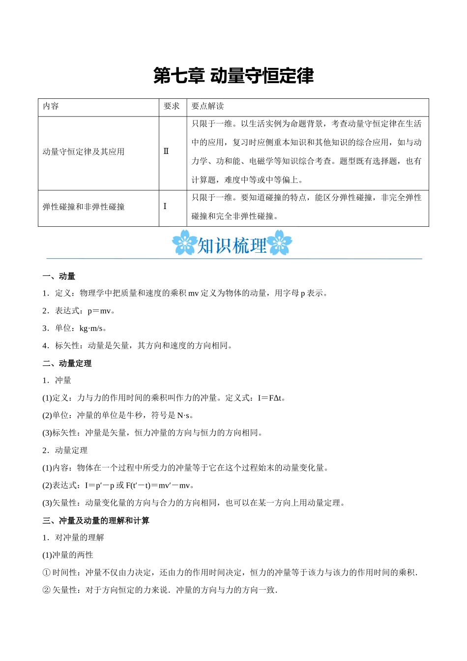第七章 动量守恒定律（原卷版）.docx_第1页