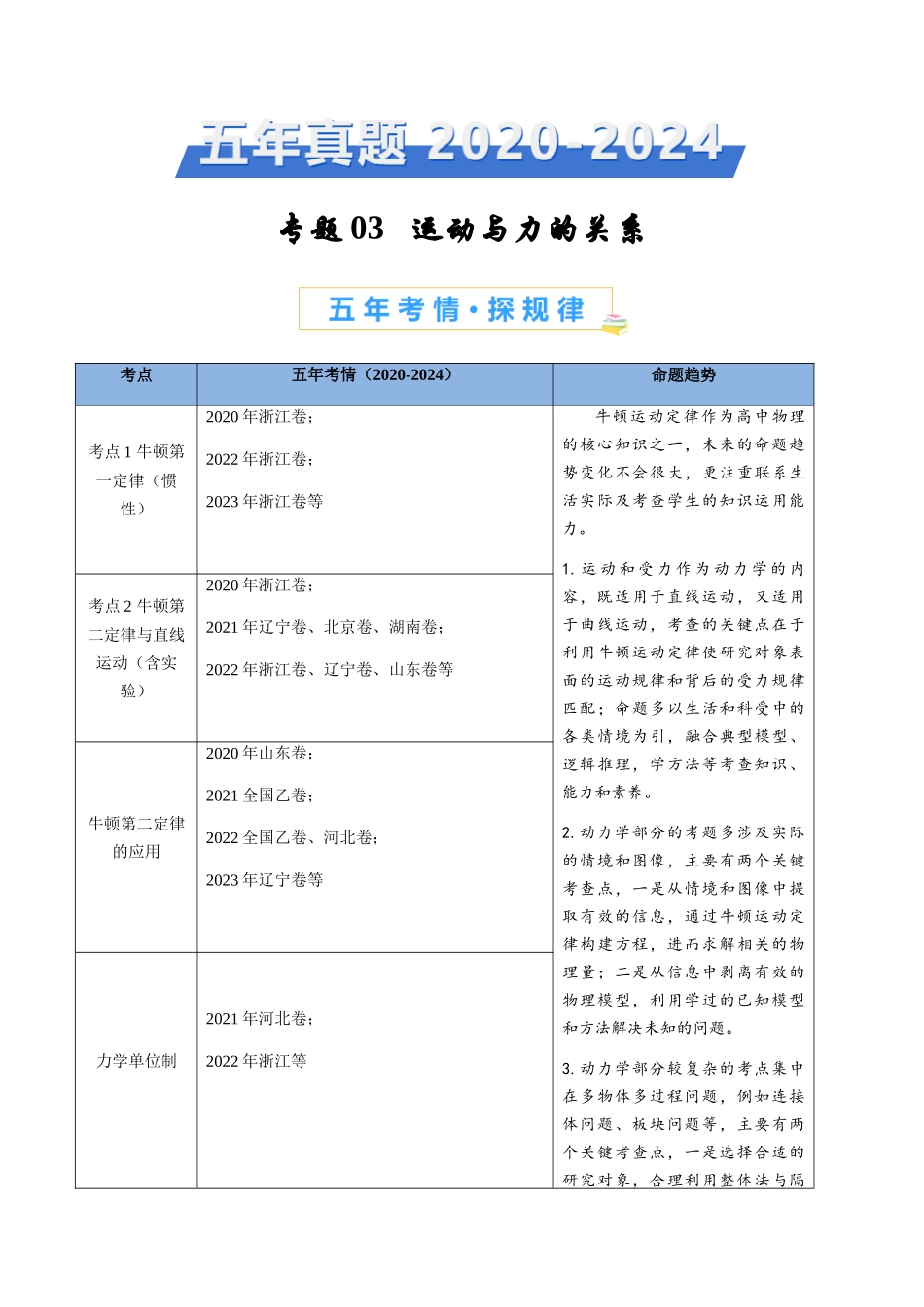 专题03 运动和力的关系(原卷版).docx_第1页