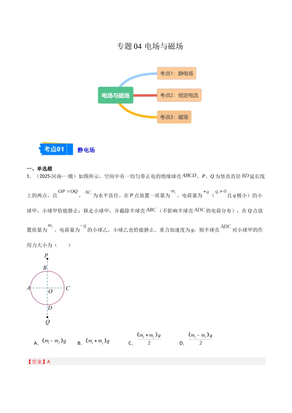 专题04 电场与磁场(3大考点)(教师版).docx_第1页