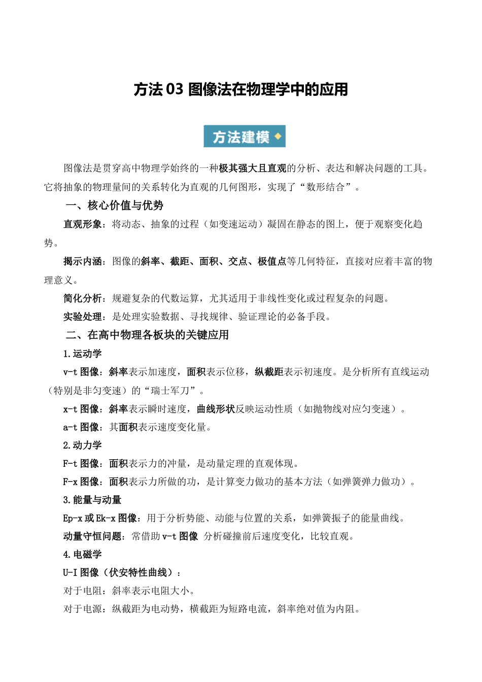 方法03 图像法在物理学中的应用（重难专练）（全国通用）（教师版）  .docx_第1页