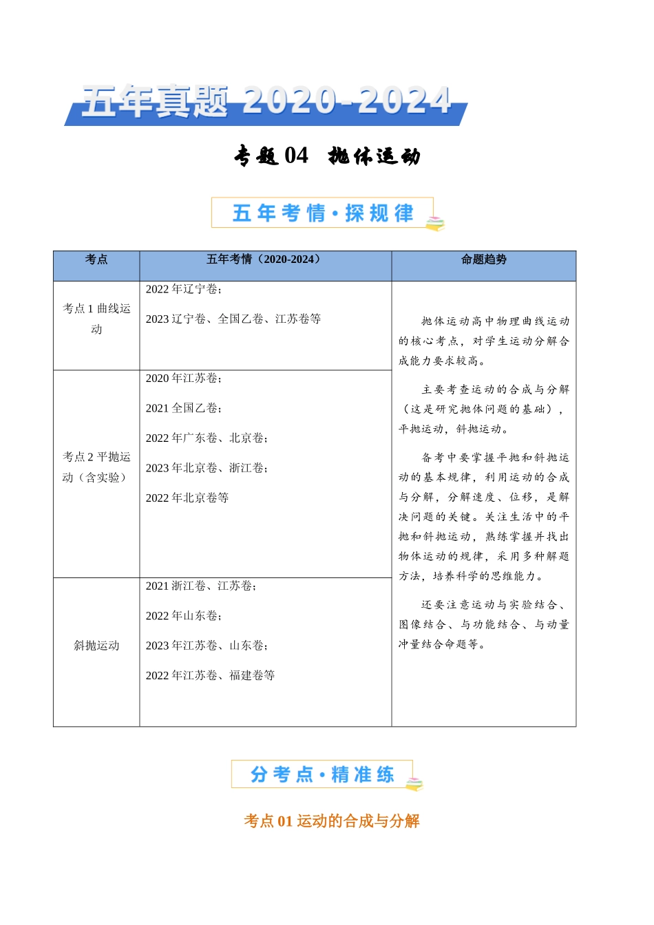 专题04 抛体运动（原卷版）.docx_第1页