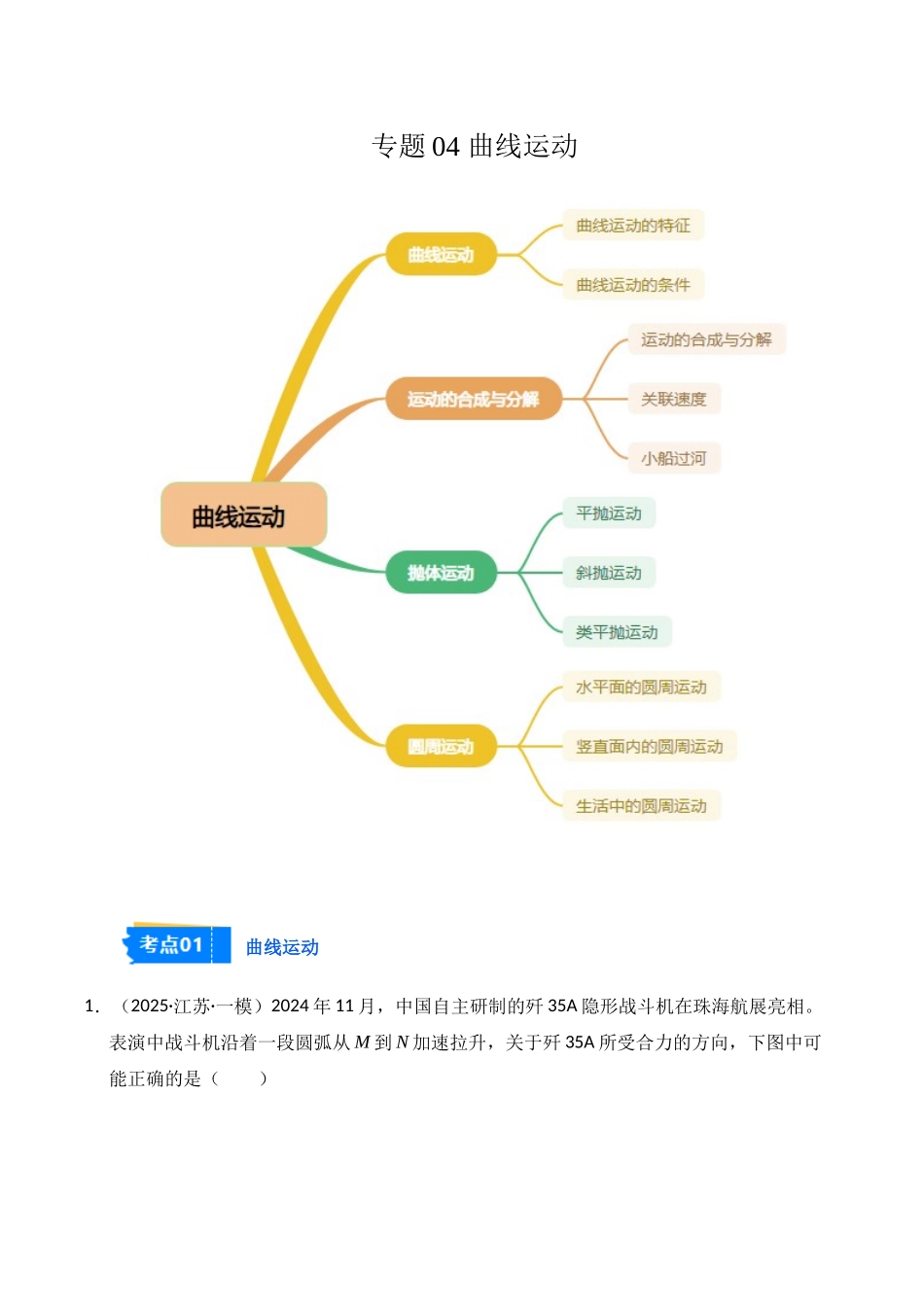 专题04 曲线运动（教师版）.docx_第1页