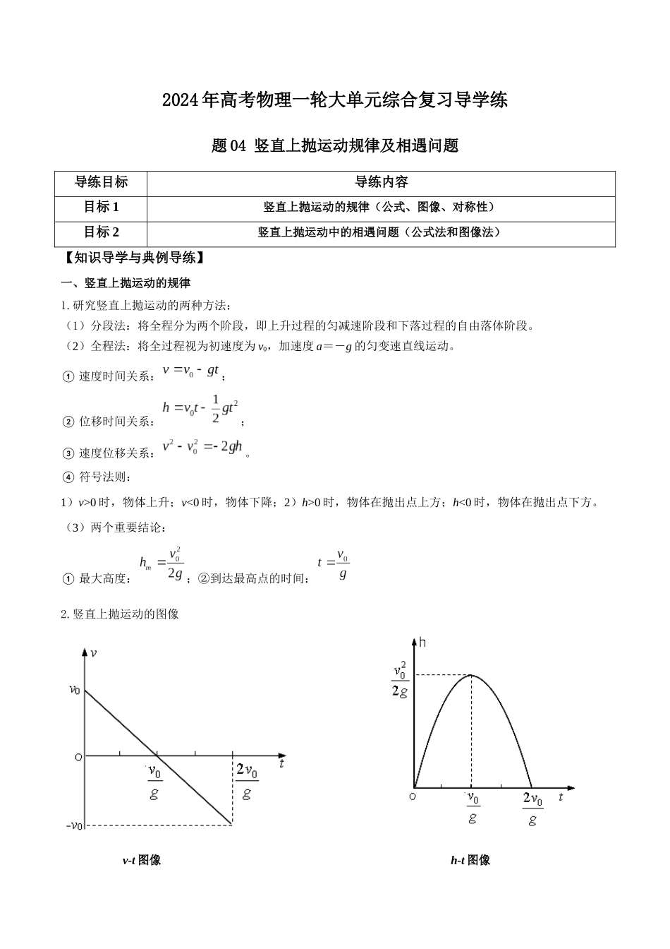专题04 竖直上抛运动规律及相遇问题(解析版).docx_第1页