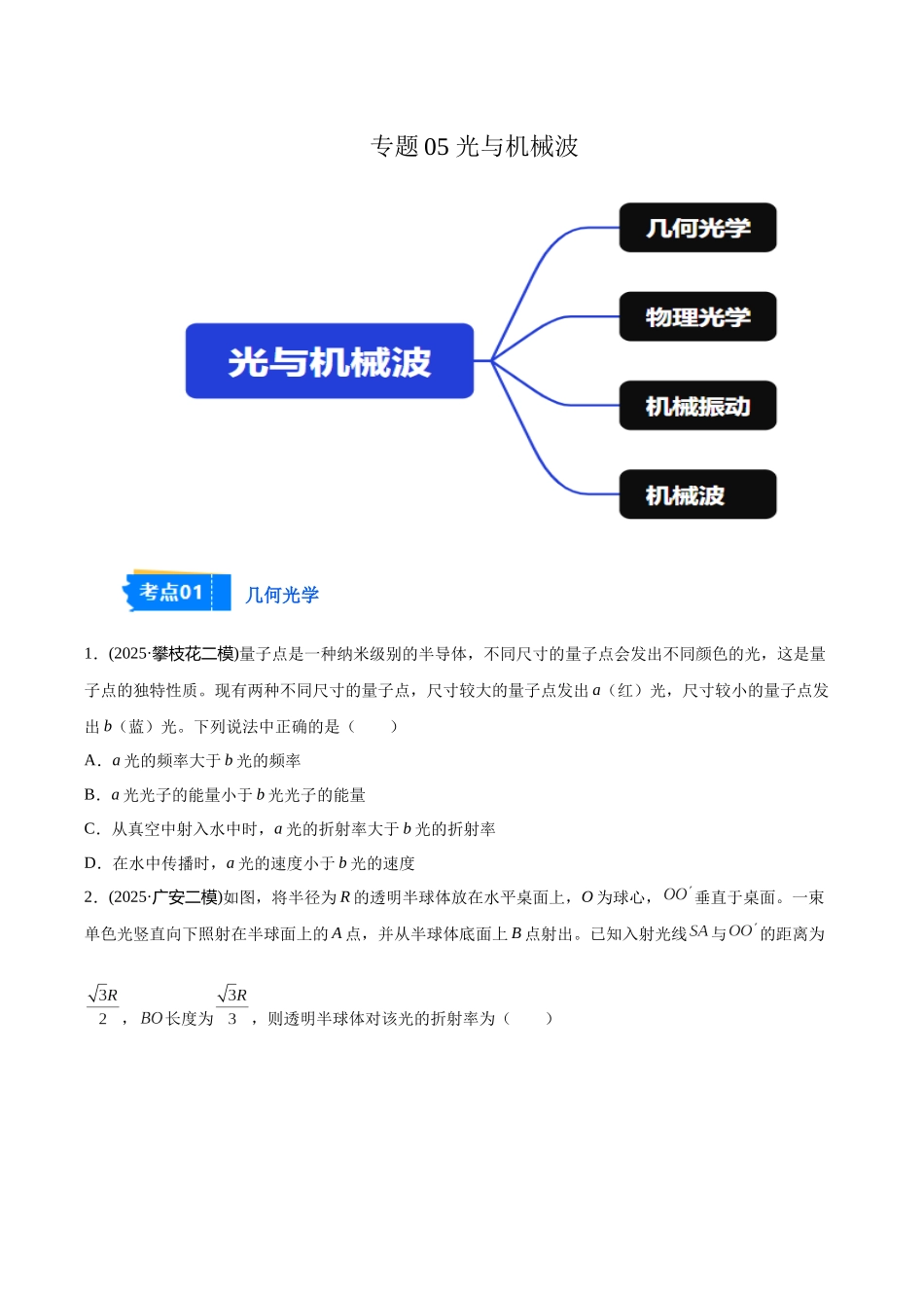 专题05 光与机械波（学生版）.docx_第1页