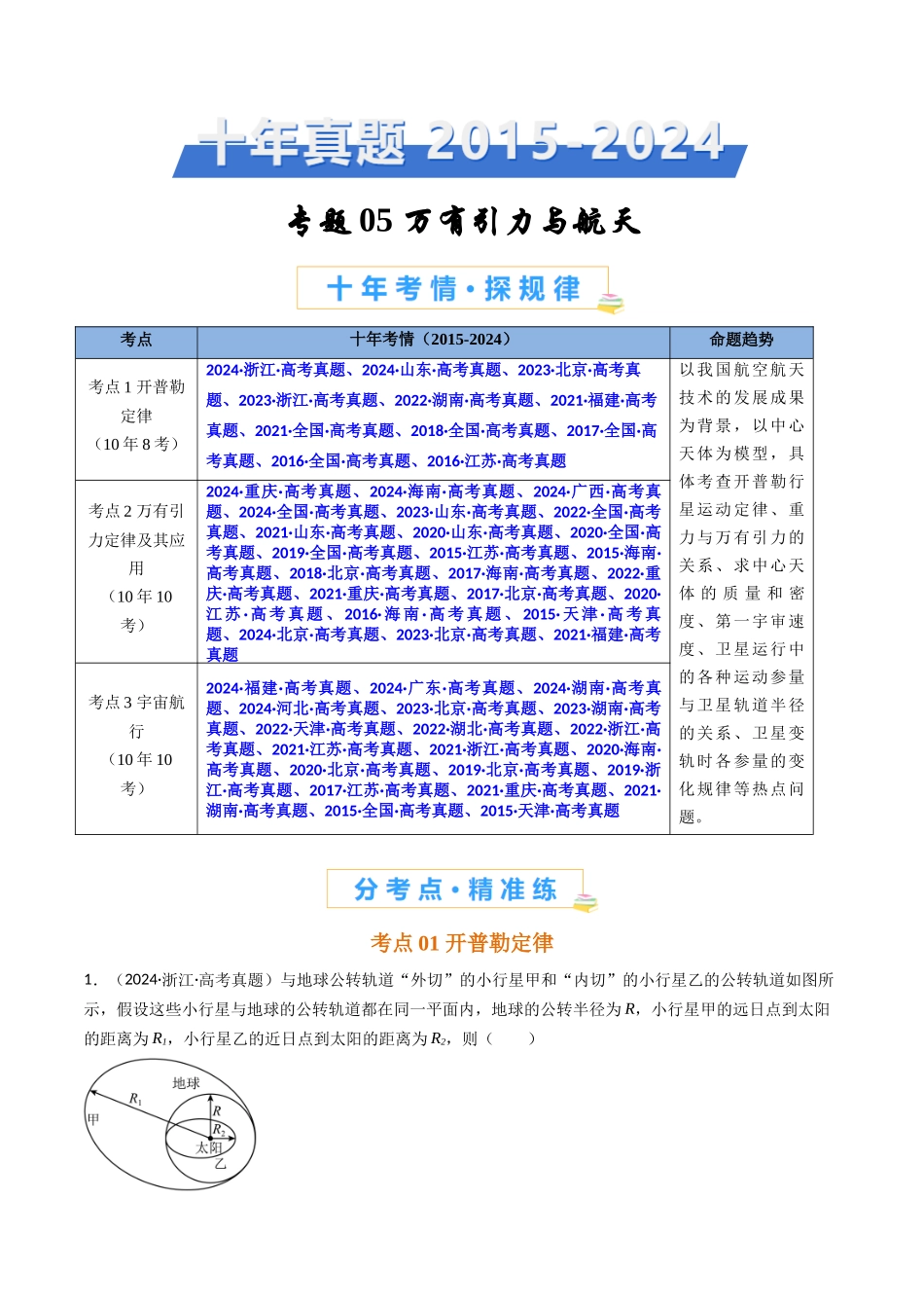 专题05 万有引力与航天 -（原卷版）.docx_第1页