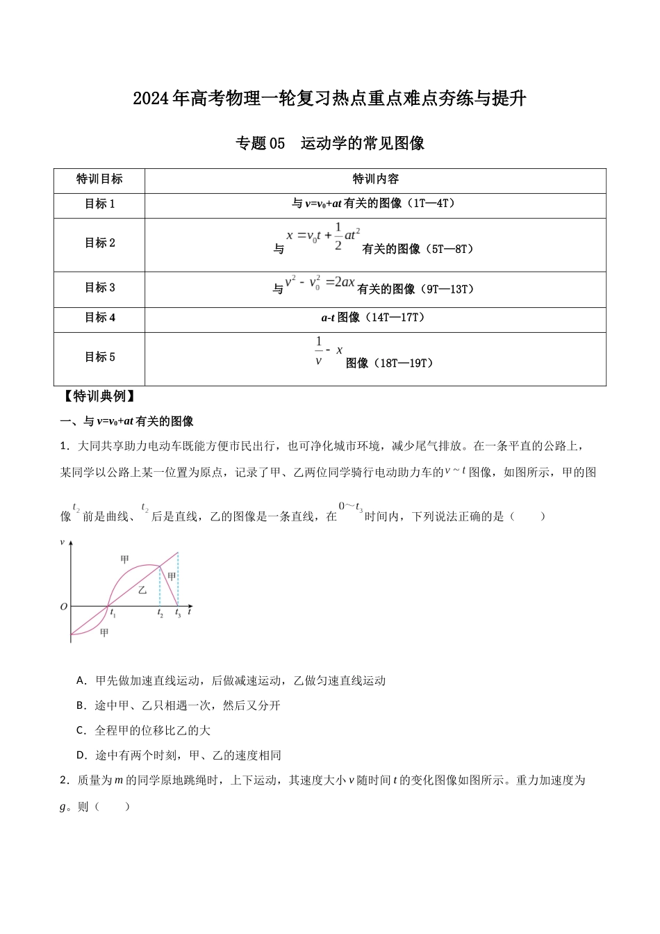 专题05 运动学的常见图像（原卷版）.docx_第1页