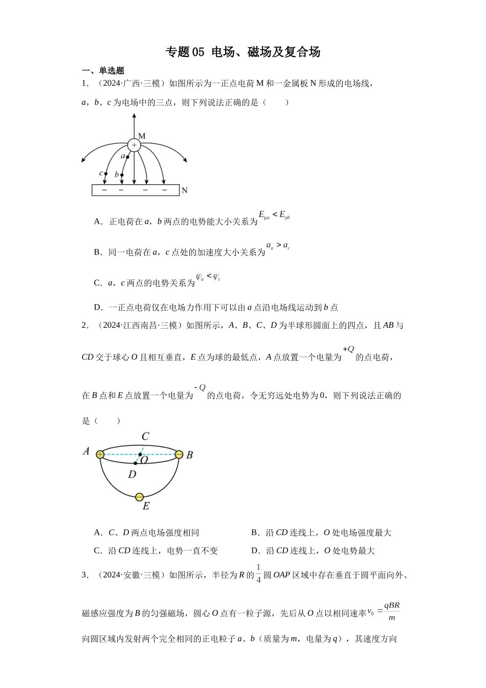 专题05电场、磁场及复合场（原卷版）.docx_第1页