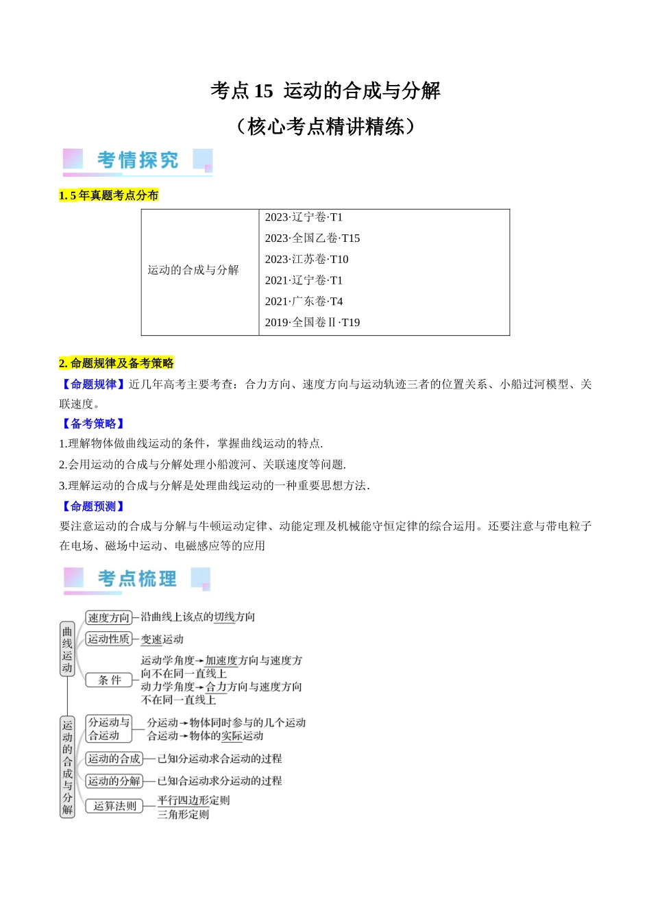 考点15 运动的合成与分解(解析版).docx_第1页