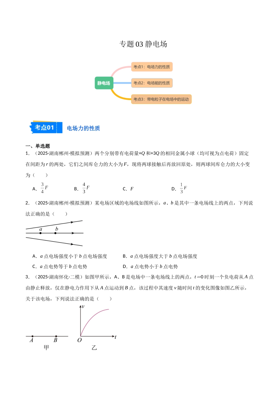 专题06 静电场（3大考点）（学生版）.docx_第1页