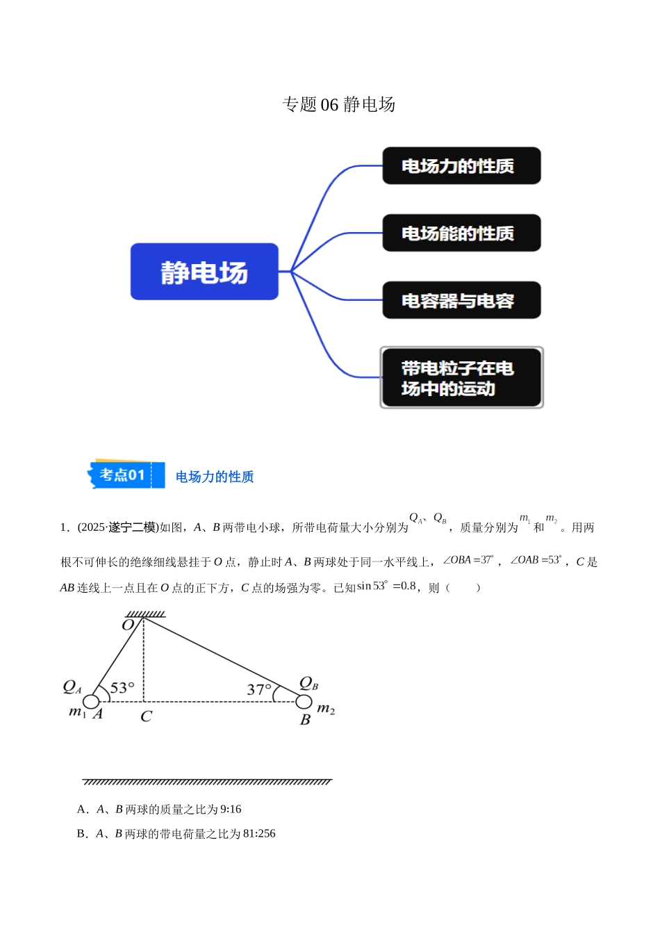 专题06 静电场(教师版).docx_第1页