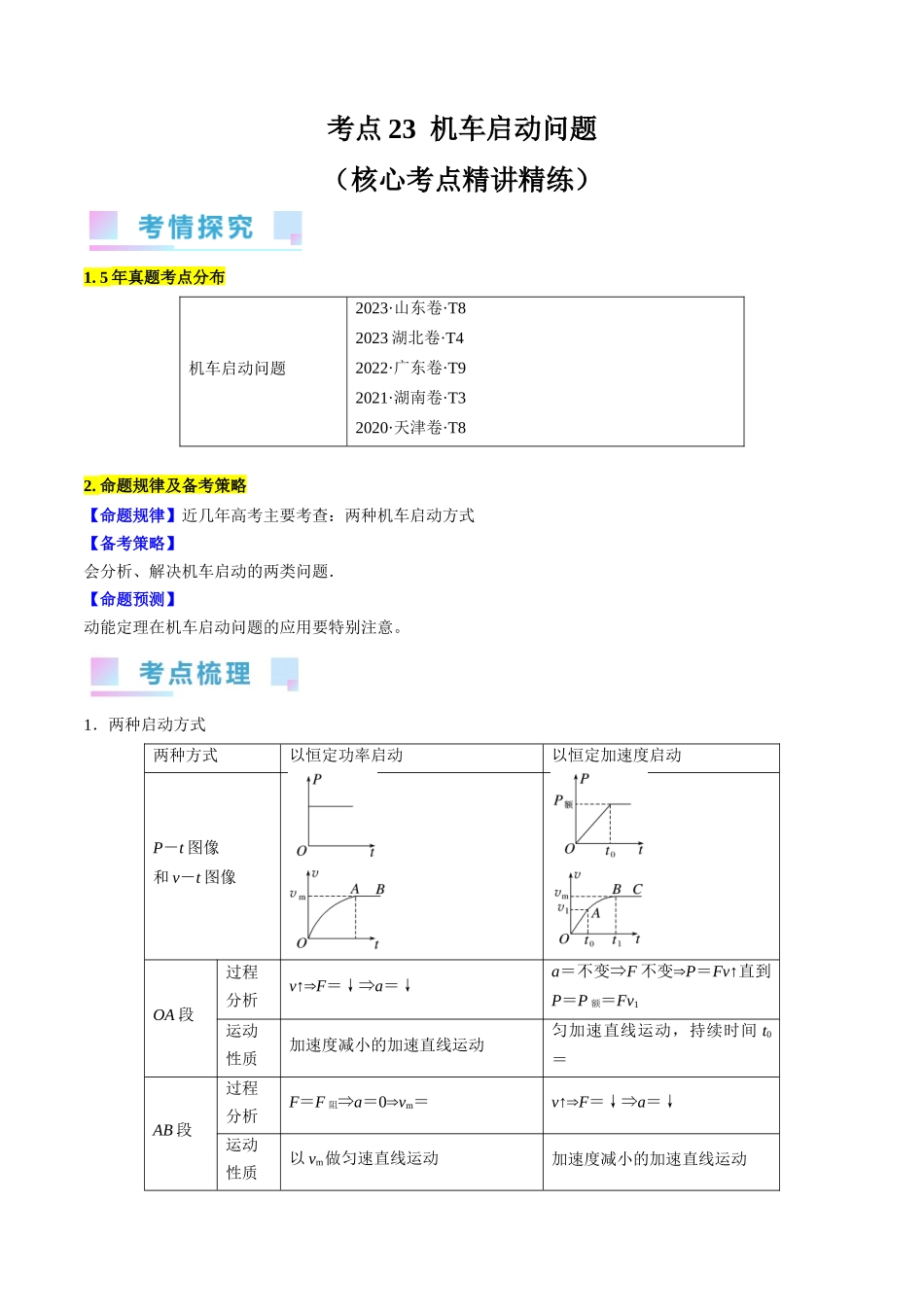 考点23 机车启动问题(解析版).docx_第1页