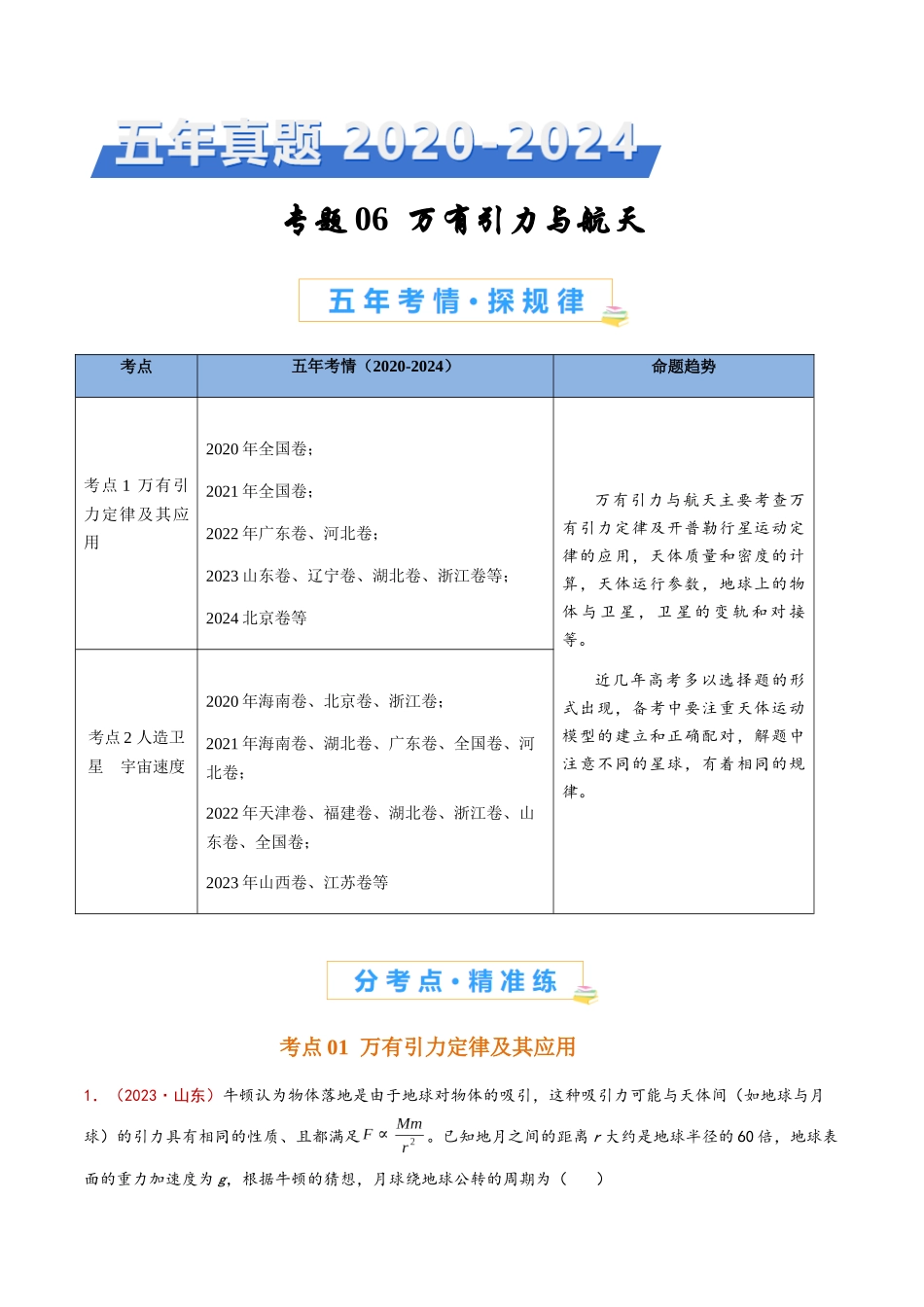 专题06 万有引力与航天(原卷版).docx_第1页